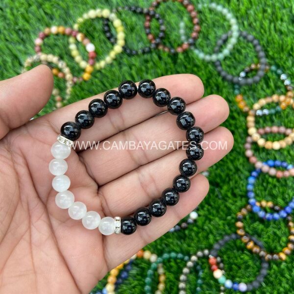 Selenite and Black Obsidian Gemstone Bracelet