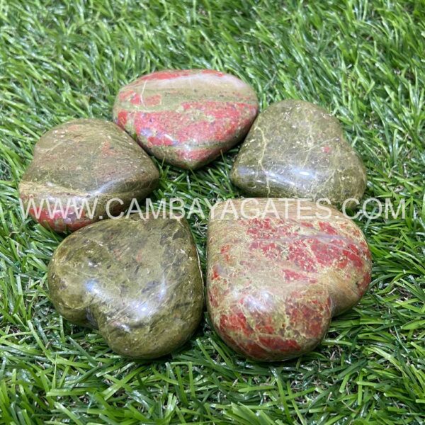 Unakite Heart Puffy Crystal Hearts