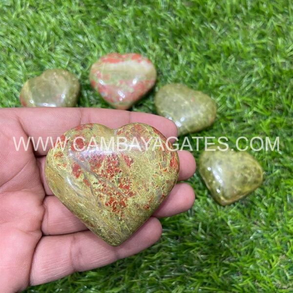 Unakite Heart Puffy Crystal Hearts