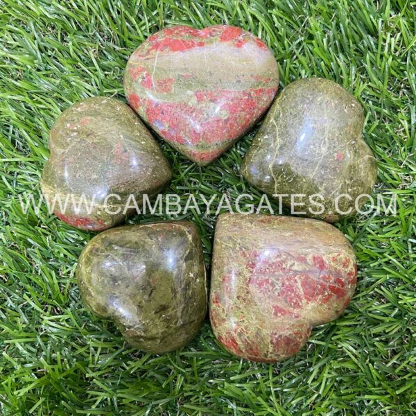Unakite Heart Puffy Crystal Hearts